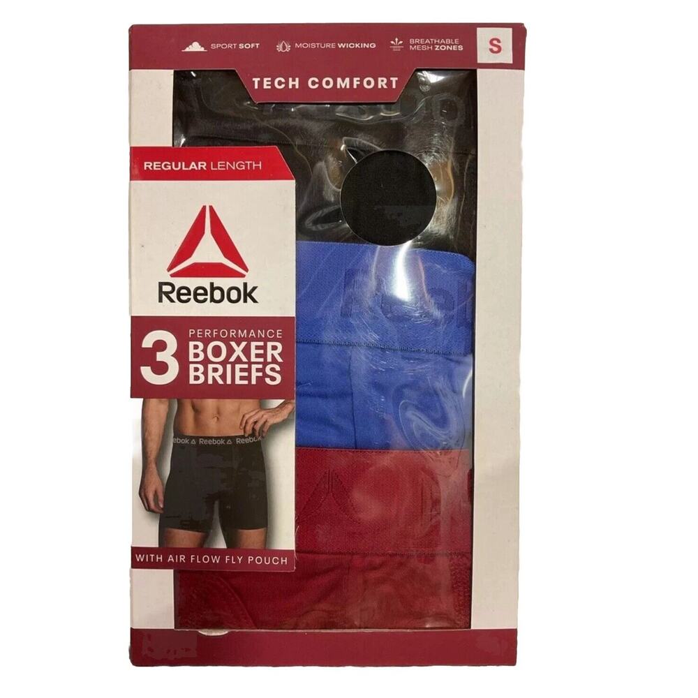 Mens Reebok Tech Comfort Reg Length Boxer Briefs Air Flow Pouch 3 Pack Size Sm